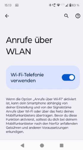 Der Punkt für Wi-Fi-Telefonie befindet sich bei Android-Geräten in der Regel in den Mobilfunk-Einstellungen.